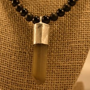 Tanzanian Citrine Crystal, Matte Round Black Onyx